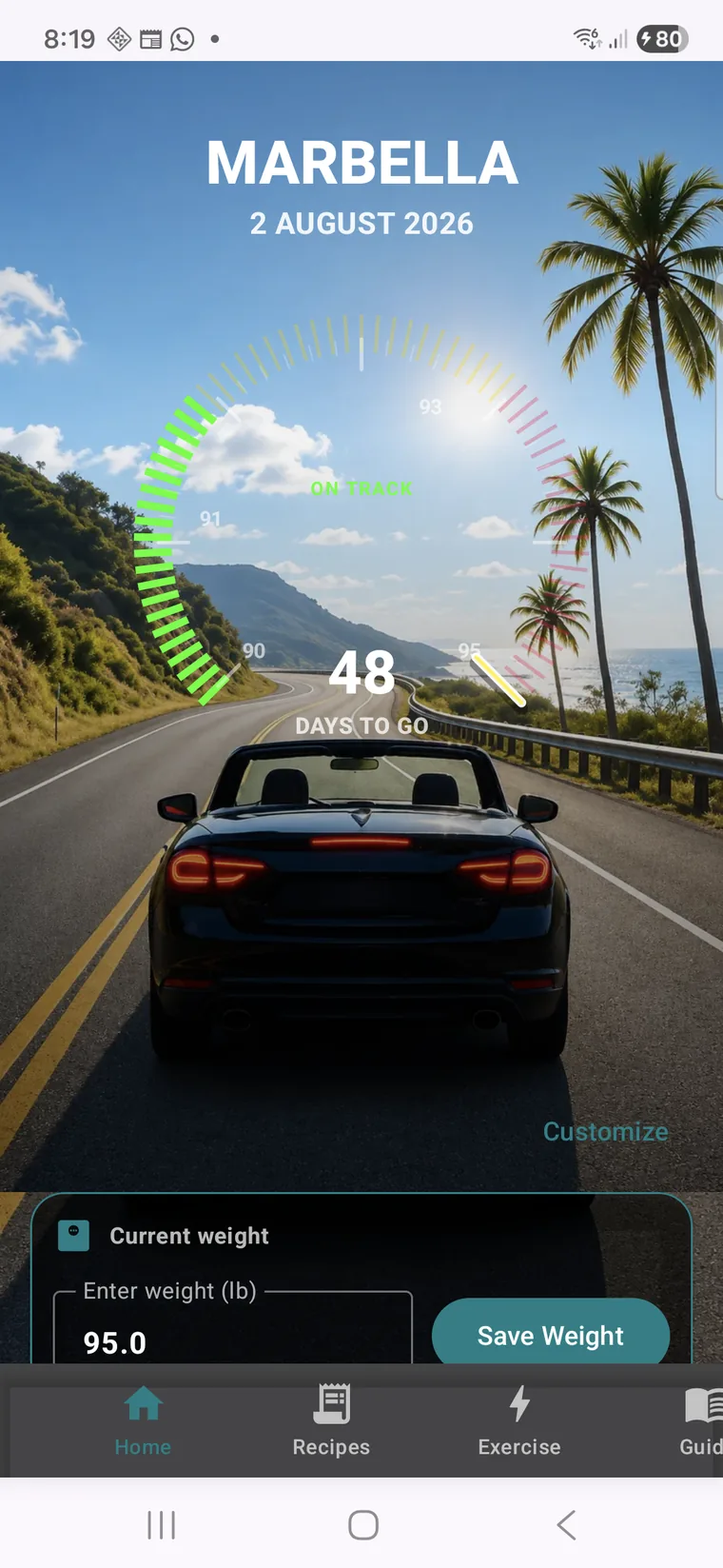 Knwit Events vacation countdown home screen with 48 days to go